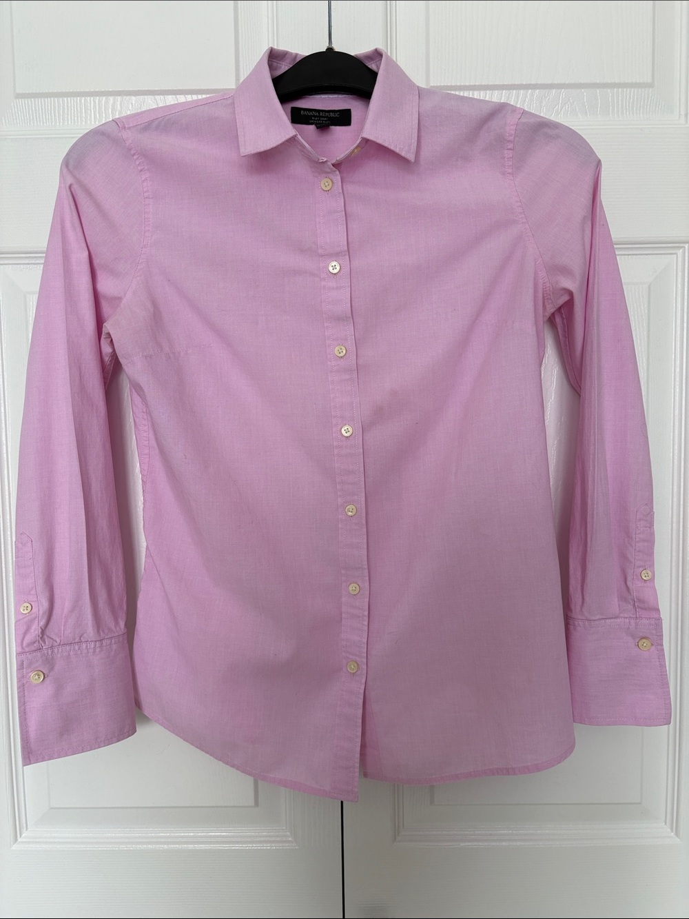 Banana Republic Light Pink Collared Button-Down Shirt 2 small spots by buttons.